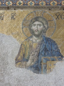An uncovered mosiac from the Hagia Sofia's Greek Orthodox era